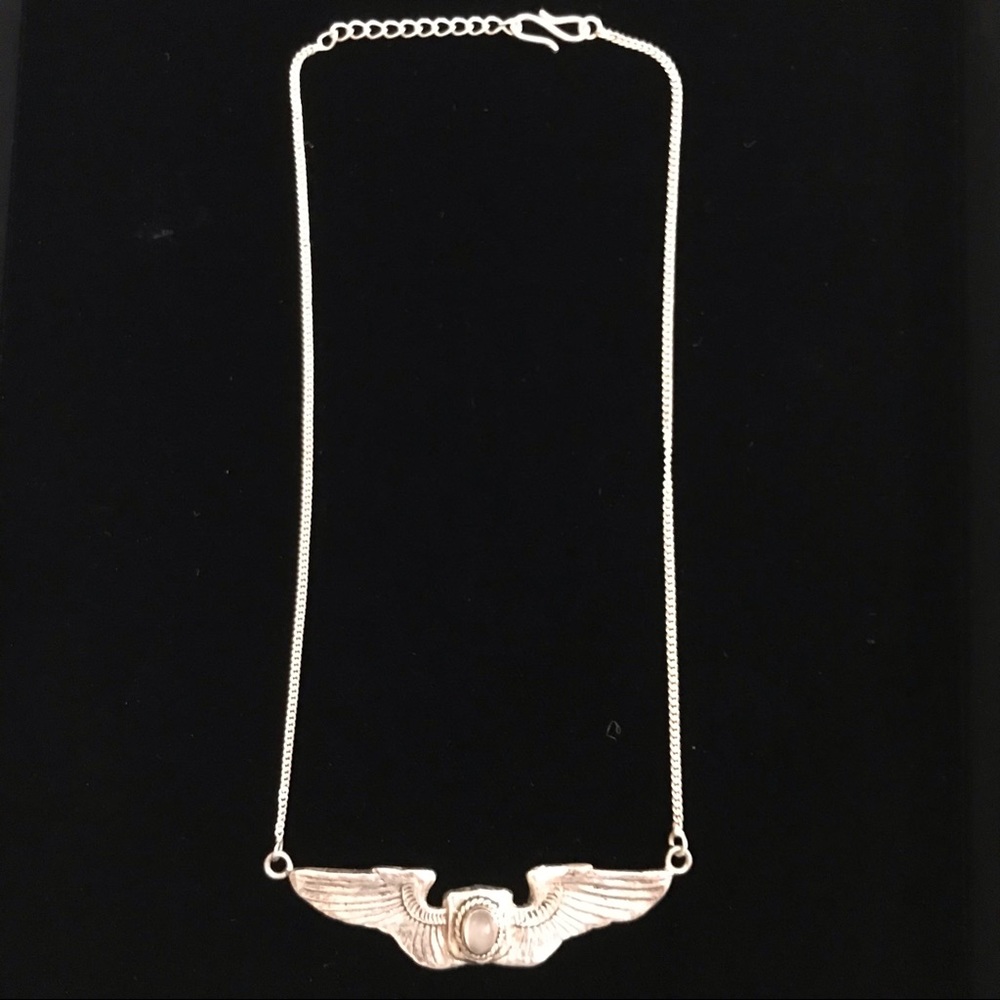Sterling silver spread wings necklace with center stone - Picture 3 of 5